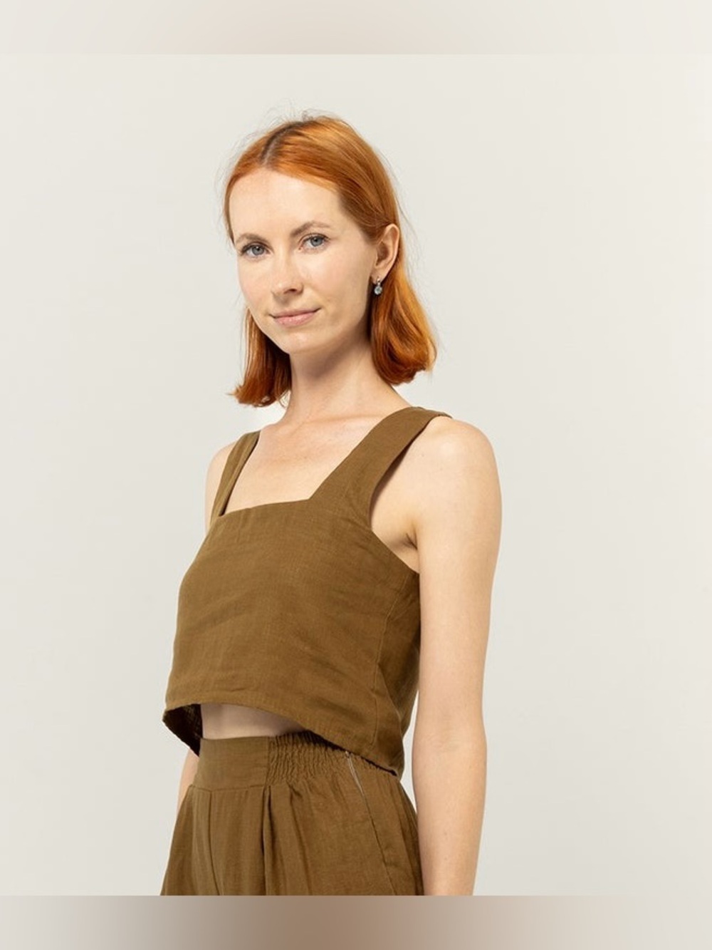 bel kazan Top Larkin Button Back Crop Linen Cumin SZ. Med - Picture 13 of 15